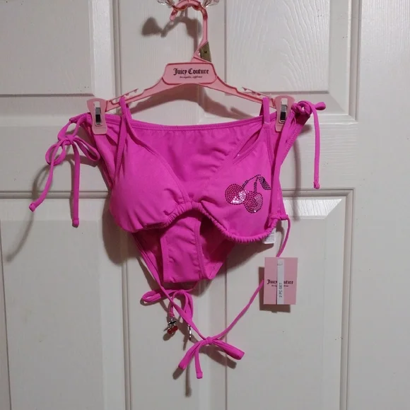 Juicy Couture Hot Pink Rhinestone Cherry 🍒 Bikini Set 🆕 - Picture 2 of 9